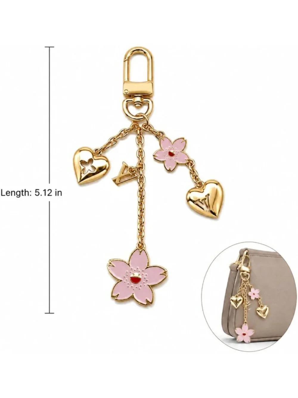 Cute Cherry Blossom Keychain Charm | Flower & Heart Bag Accessory with Swivel